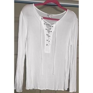 LA Hearts white lace up long sleeve top in a size Medium